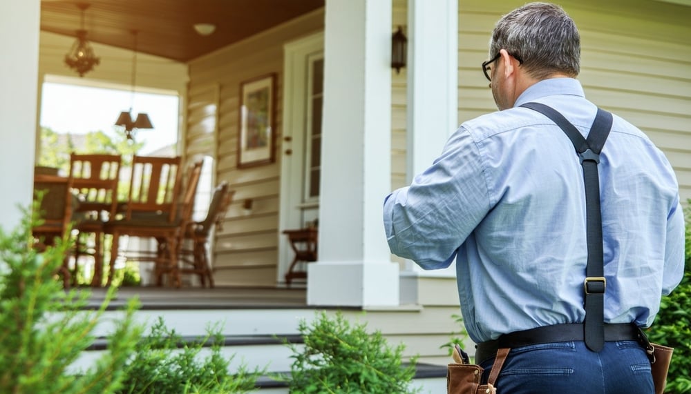A professional inspector examining a home for structural integrity and pests.